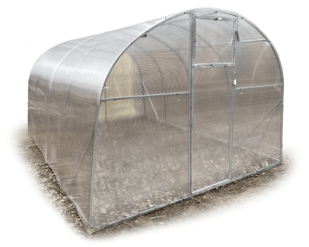 Теплиця з оцинкованої квадратної труби під полікарбонатом