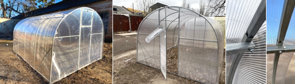 Теплиця з оцинкованої квадратної труби під полікарбонатом