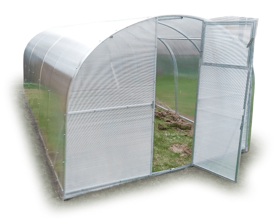 Теплиця з оцинкованої квадратної труби під полікарбонатом